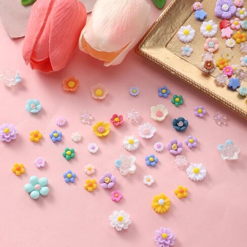 Sibba Mini Resin Flowers for Crafts - 120 Pcs Resin Flower Slime Charms Bulk, Miniature Dollhouse Fairy Garden Accessories for Adults DIY Micro Landscaping, Nail Art, Phone Case in Kuwait