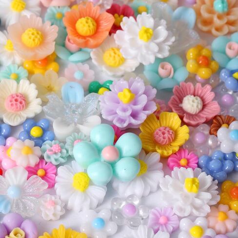 Sibba Mini Resin Flowers for Crafts - 120 Pcs Resin Flower Slime Charms Bulk, Miniature Dollhouse Fairy Garden Accessories for Adults DIY Micro Landscaping, Nail Art, Phone Case in Kuwait