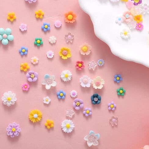 Sibba Mini Resin Flowers for Crafts - 120 Pcs Resin Flower Slime Charms Bulk, Miniature Dollhouse Fairy Garden Accessories for Adults DIY Micro Landscaping, Nail Art, Phone Case in Kuwait