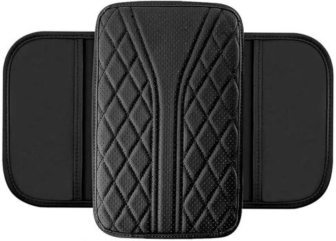 Car Center Console Cover, Leather Auto Armrest Cover with 2 Storage Pockets, Waterproof Breathable Center Console Armrest Pad, Universal for Most Cars, Trucks, SUVs (Black) in Saudi Arabia