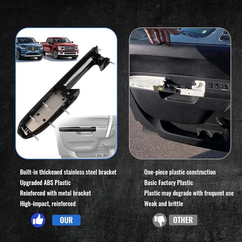 22818465 طقم إصلاح مسند الذراع الأمامي الأيسر للسائق مناسب لسيارة Chevy Silverado & GMC Sierra 2010-2014، 1500 2500HD 3500HD، لوحة الباب مع مقبض تحرير أسفل مسند الذراع، أسود in Kuwait