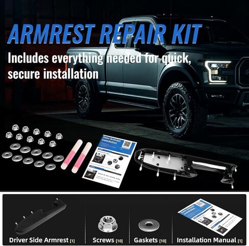 22818465 طقم إصلاح مسند الذراع الأمامي الأيسر للسائق مناسب لسيارة Chevy Silverado & GMC Sierra 2010-2014، 1500 2500HD 3500HD، لوحة الباب مع مقبض تحرير أسفل مسند الذراع، أسود in Kuwait