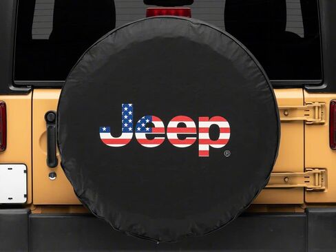RED ROCK Jeep Licensed by TruShield American Flag Logo Spare Tire Cover; 32-Inch Tire Cover Compatible for 66-18 Jeep CJ5, CJ7, Wrangler YJ, TJ & JK in Saudi Arabia