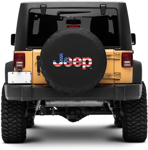 RED ROCK Jeep Licensed by TruShield American Flag Logo Spare Tire Cover; 32-Inch Tire Cover Compatible for 66-18 Jeep CJ5, CJ7, Wrangler YJ, TJ & JK in Saudi Arabia