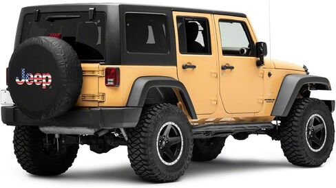 RED ROCK Jeep Licensed by TruShield American Flag Logo Spare Tire Cover; 32-Inch Tire Cover Compatible for 66-18 Jeep CJ5, CJ7, Wrangler YJ, TJ & JK in Saudi Arabia