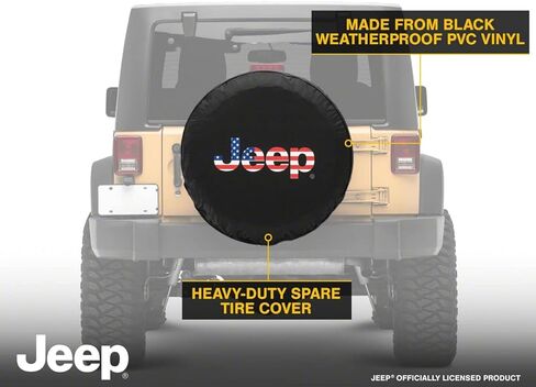RED ROCK Jeep Licensed by TruShield American Flag Logo Spare Tire Cover; 32-Inch Tire Cover Compatible for 66-18 Jeep CJ5, CJ7, Wrangler YJ, TJ & JK in Saudi Arabia