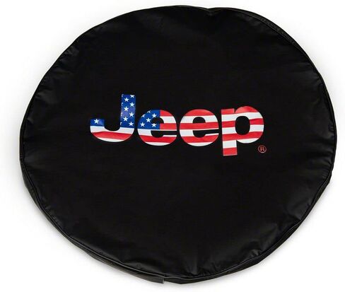 RED ROCK Jeep Licensed by TruShield American Flag Logo Spare Tire Cover; 32-Inch Tire Cover Compatible for 66-18 Jeep CJ5, CJ7, Wrangler YJ, TJ & JK in Saudi Arabia