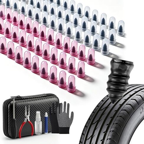 75Pcs Tire Repair Kit, Screw in Tire Plugs Heavy Duty, Self Sealing Tire Repair Kit Screw Type with Rubber Nails and Tools for Portable Puncture Quick Fix Car Truck SUV ATV Motorcycle in Saudi Arabia
