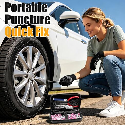 75Pcs Tire Repair Kit, Screw in Tire Plugs Heavy Duty, Self Sealing Tire Repair Kit Screw Type with Rubber Nails and Tools for Portable Puncture Quick Fix Car Truck SUV ATV Motorcycle in Saudi Arabia