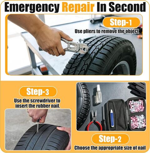 75Pcs Tire Repair Kit, Screw in Tire Plugs Heavy Duty, Self Sealing Tire Repair Kit Screw Type with Rubber Nails and Tools for Portable Puncture Quick Fix Car Truck SUV ATV Motorcycle in Saudi Arabia