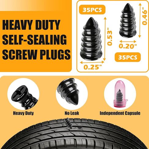 75Pcs Tire Repair Kit, Screw in Tire Plugs Heavy Duty, Self Sealing Tire Repair Kit Screw Type with Rubber Nails and Tools for Portable Puncture Quick Fix Car Truck SUV ATV Motorcycle in Saudi Arabia