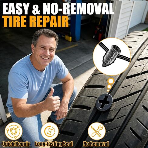 75Pcs Tire Repair Kit, Screw in Tire Plugs Heavy Duty, Self Sealing Tire Repair Kit Screw Type with Rubber Nails and Tools for Portable Puncture Quick Fix Car Truck SUV ATV Motorcycle in Saudi Arabia