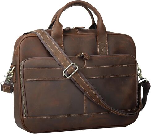 Genuine Crazy Horse Leather Briefcase for Men, 15.6 Inch Vintage Laptop Messenger Bag, Large Capacity Business Shoulder in Saudi Arabia