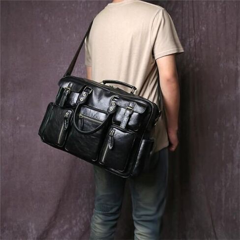 laptop bag Men's Business Travel Briefcase Leather Handmade Messenger Bags Laptop Bag For Work Travel in Kuwait