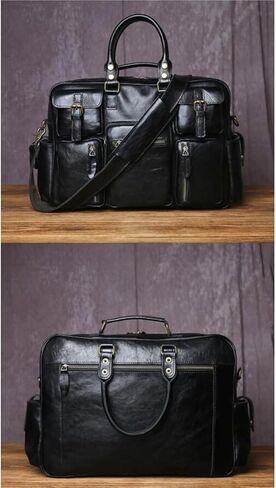 laptop bag Men's Business Travel Briefcase Leather Handmade Messenger Bags Laptop Bag For Work Travel in Kuwait