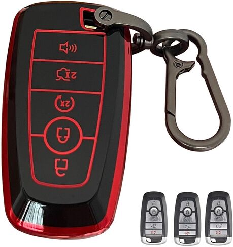 for Ford Key Fob Shell Remote Key Fit for Ford Explorer Fusion Escape Edge Expedition F150 F250 F350 F450 F550 Maverick Mustang Smart Key (5 Buttons Black-Red) in Saudi Arabia