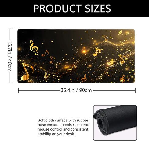Gold Note Music Large Mouse Pad Gaming Mousepad Desk Mat for Desktop Computer Keyboard Waterproof Mouse Mat Desk Pad with Non-Slip Base for Game School Office Home 35.4" x 15.7" in Saudi Arabia