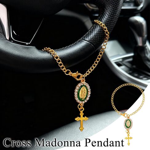 8 Pcs Steering Wheel Rosary Charm, Christian Car Accessories with Cross Pendant, Religious Hanging Protection Charms Set, Jesus Car Accessories for Rearview Mirror Dashboard Decor in Saudi Arabia