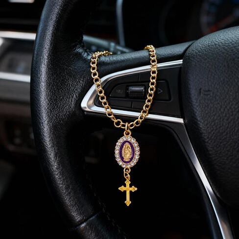 8 Pcs Steering Wheel Rosary Charm, Christian Car Accessories with Cross Pendant, Religious Hanging Protection Charms Set, Jesus Car Accessories for Rearview Mirror Dashboard Decor in Saudi Arabia