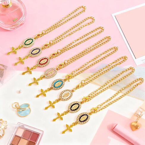 8 Pcs Steering Wheel Rosary Charm, Christian Car Accessories with Cross Pendant, Religious Hanging Protection Charms Set, Jesus Car Accessories for Rearview Mirror Dashboard Decor in Saudi Arabia