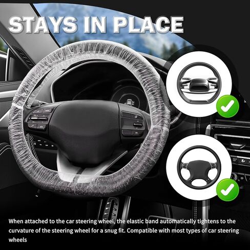 100PCS Car Disposable Steering Wheel Covers,Plastic Steering Wheel Cover Provides Protection with Elastic Band Design,Essential Disposable Car Steerings Wheels Cover in Saudi Arabia