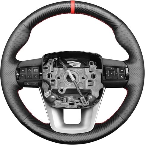 Carbon Fiber Steering Wheel Cover Compatible with Toyota Hilux Fortuner Custom Fit OEM Hand Stitched DIY Leather Interior Accessories in Saudi Arabia