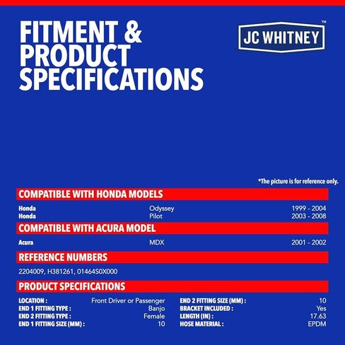 JC Whitney JFBAJCWBHH00003 Front Left or Right Brake Hydraulic Hose - Compatible with Honda Pilot 2003-2008, Odyssey 1999-2004, Acura MDX 2001-2002 in Kuwait