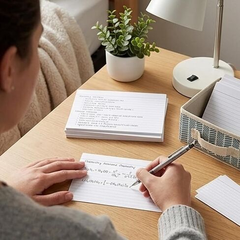 100 حزمة من بطاقات المؤشر السميكة ثقيلة الوزن من Reskid على مخزون بطاقات 110 رطل - 300 جرامًا للمتر المربع - بطاقات ملاحظات مبطنة بمسطرة جامعية - لتدوين الملاحظات، والدراسة، والبطاقات التعليمية - الفصول الدراسية، والمكتب، والاستخدام المنزلي (5.5 × 8.5 بوص in Kuwait