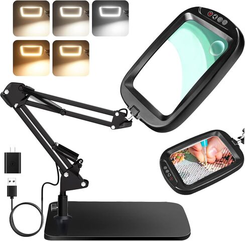 10X 30X Extra Large Magnifying Glass with Light and Stand,7-inch Lighted Magnifying Glass,5 Color Modes Stepless Dimmable,Rectangle Hands-Free Magnifier Desk Lamp for Reading Craft DIY Close Work Bl in Kuwait
