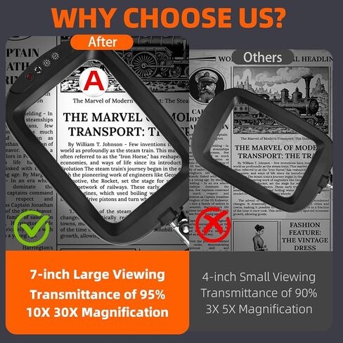 10X 30X Extra Large Magnifying Glass with Light and Stand,7-inch Lighted Magnifying Glass,5 Color Modes Stepless Dimmable,Rectangle Hands-Free Magnifier Desk Lamp for Reading Craft DIY Close Work Bl in Kuwait