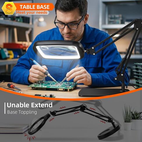 10X 30X Extra Large Magnifying Glass with Light and Stand,7-inch Lighted Magnifying Glass,5 Color Modes Stepless Dimmable,Rectangle Hands-Free Magnifier Desk Lamp for Reading Craft DIY Close Work Bl in Kuwait