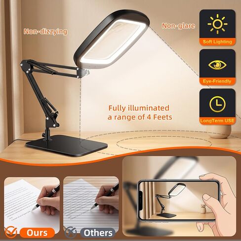 10X 30X Extra Large Magnifying Glass with Light and Stand,7-inch Lighted Magnifying Glass,5 Color Modes Stepless Dimmable,Rectangle Hands-Free Magnifier Desk Lamp for Reading Craft DIY Close Work Bl in Kuwait