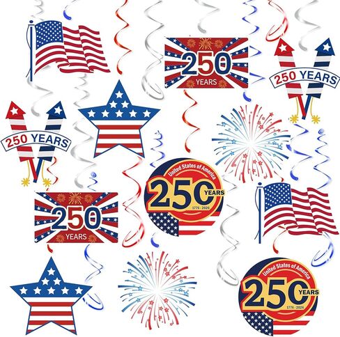 USA 250th Anniversary Hanging Swirls, 30Pcs United States 250 Years Ceiling Streamers Hanging Ornaments for American Anniversary Party Decorations in Saudi Arabia