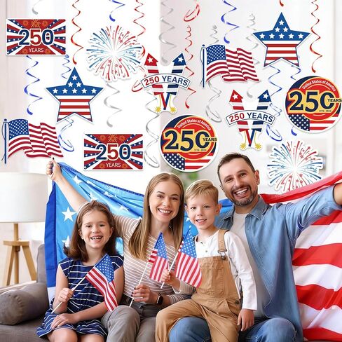 USA 250th Anniversary Hanging Swirls, 30Pcs United States 250 Years Ceiling Streamers Hanging Ornaments for American Anniversary Party Decorations in Saudi Arabia