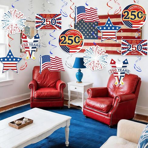 USA 250th Anniversary Hanging Swirls, 30Pcs United States 250 Years Ceiling Streamers Hanging Ornaments for American Anniversary Party Decorations in Saudi Arabia