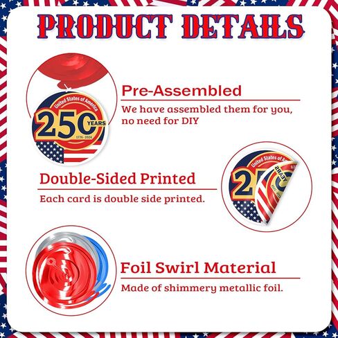 USA 250th Anniversary Hanging Swirls, 30Pcs United States 250 Years Ceiling Streamers Hanging Ornaments for American Anniversary Party Decorations in Saudi Arabia