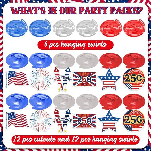 USA 250th Anniversary Hanging Swirls, 30Pcs United States 250 Years Ceiling Streamers Hanging Ornaments for American Anniversary Party Decorations in Saudi Arabia