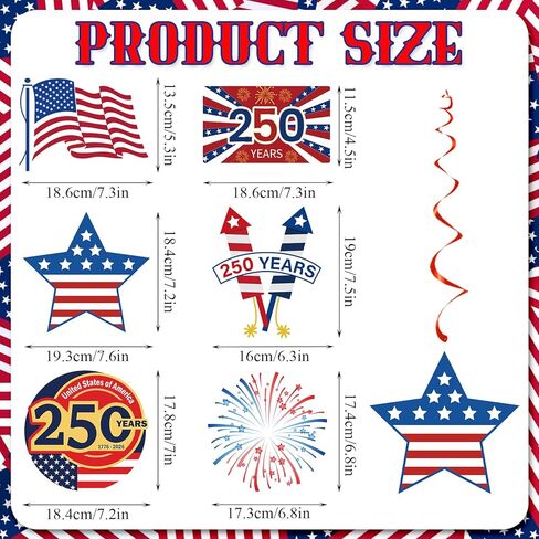 USA 250th Anniversary Hanging Swirls, 30Pcs United States 250 Years Ceiling Streamers Hanging Ornaments for American Anniversary Party Decorations in Saudi Arabia