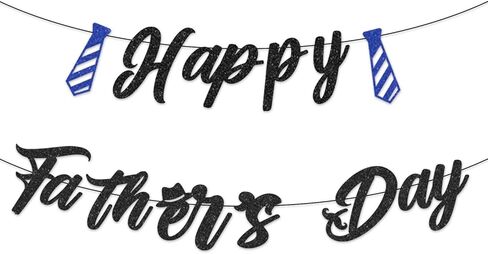 Happy Father’s Day Banner – Pre-Strung Black Letter Glitter Garland with Blue Tie Cutouts for Dad Appreciation, Father’s Day Party Decorations, Home Décor in Saudi Arabia