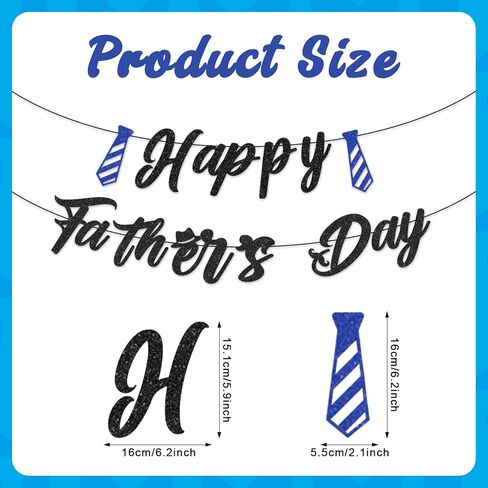 Happy Father’s Day Banner – Pre-Strung Black Letter Glitter Garland with Blue Tie Cutouts for Dad Appreciation, Father’s Day Party Decorations, Home Décor in Saudi Arabia