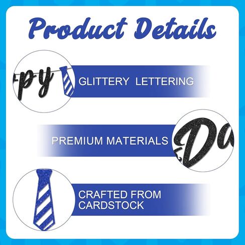 Happy Father’s Day Banner – Pre-Strung Black Letter Glitter Garland with Blue Tie Cutouts for Dad Appreciation, Father’s Day Party Decorations, Home Décor in Saudi Arabia