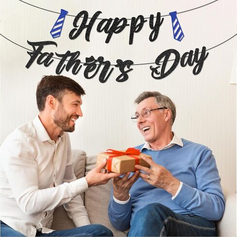 Happy Father’s Day Banner – Pre-Strung Black Letter Glitter Garland with Blue Tie Cutouts for Dad Appreciation, Father’s Day Party Decorations, Home Décor in Saudi Arabia