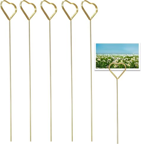 50 Pcs Floral Picks 13.1 Inch Metal Flower Picks Double-Loop Coil Heart Shape Flower Card Holder Stick for Wedding Birthday Party Flower Gifts Note Photo DIY Holder Cake Topper（Gold） in Saudi Arabia