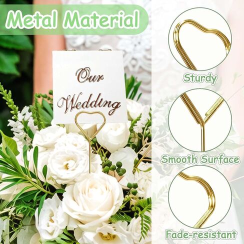 50 Pcs Floral Picks 13.1 Inch Metal Flower Picks Double-Loop Coil Heart Shape Flower Card Holder Stick for Wedding Birthday Party Flower Gifts Note Photo DIY Holder Cake Topper（Gold） in Saudi Arabia
