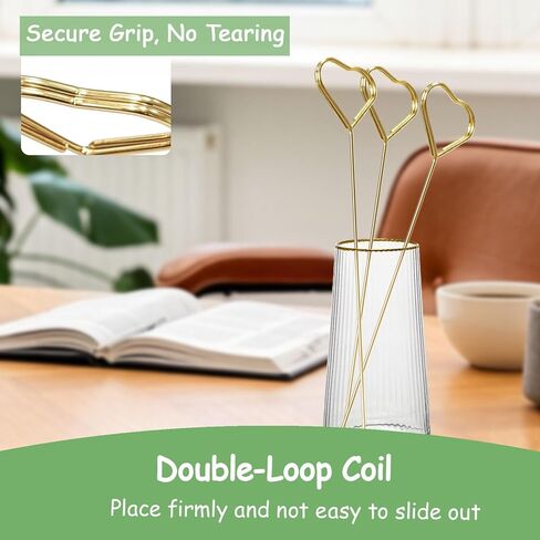 50 Pcs Floral Picks 13.1 Inch Metal Flower Picks Double-Loop Coil Heart Shape Flower Card Holder Stick for Wedding Birthday Party Flower Gifts Note Photo DIY Holder Cake Topper（Gold） in Saudi Arabia