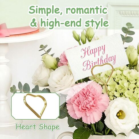 50 Pcs Floral Picks 13.1 Inch Metal Flower Picks Double-Loop Coil Heart Shape Flower Card Holder Stick for Wedding Birthday Party Flower Gifts Note Photo DIY Holder Cake Topper（Gold） in Saudi Arabia