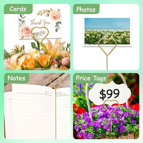 50 Pcs Floral Picks 13.1 Inch Metal Flower Picks Double-Loop Coil Heart Shape Flower Card Holder Stick for Wedding Birthday Party Flower Gifts Note Photo DIY Holder Cake Topper（Gold） in Saudi Arabia