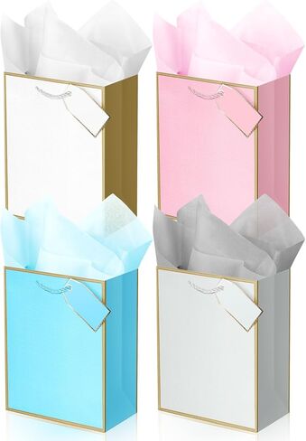 Lyforpyton 9 Inch 4Pcs Pink Medium Gift Bag with Tissue Paper, Suitable for Birthday Parties, Weddings, Baby Shower, Mothers Day and Other Occasion in Saudi Arabia