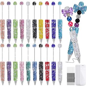60 Pcs Full Rhinestone Beadable Pens Bulk Set, 20 Diamond Pens with Refills & Bags Glitter Beaded Pen Kit for DIY Pen Cute Journalling Bling Ballpoint Craft Making in Kuwait