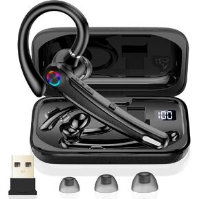 Bluetooth Headset, Wireless Bluetooth Earpiece with ENC Noise Canceling Mic, 120Hrs Talk Single-Ear Headphones, LED Display, IP7 Waterproof Hand-Free Earphone for Business/Trucker/Driver, Black in Saudi Arabia